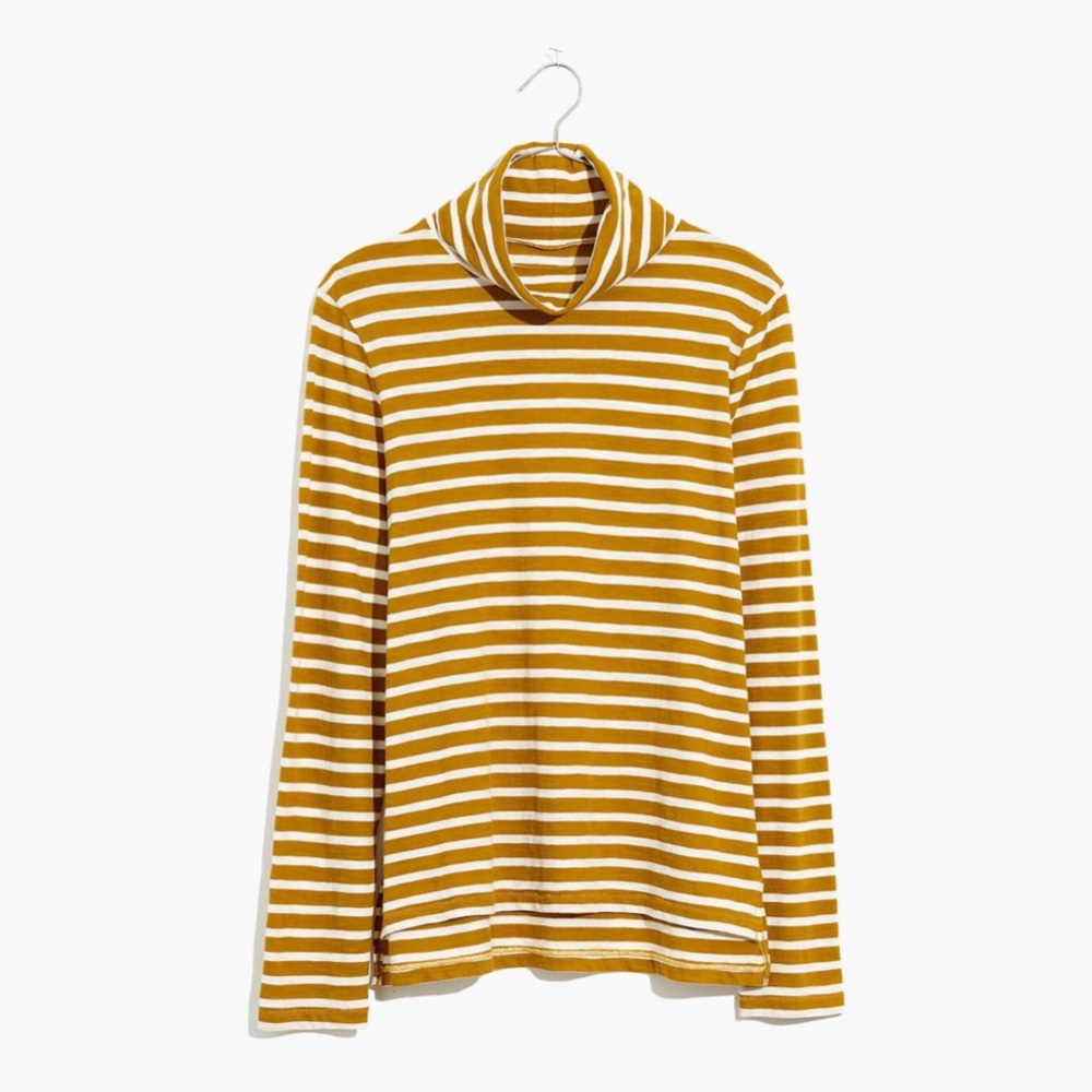 Madewell Helene Stripe Whisper Cotton Turtleneck Golden Yellow and White M